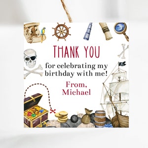 Editable Pirate Birthday Party Favor Tag, Printable Pirate Party Gift Tag, Boys or Girls Pirate Party Decorations, Thank You Tag, Corjl PIBI