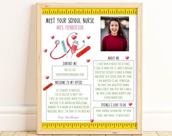 Meet Your School Nurse, Editable School Nurse Sign Or Letter, Printable Nurse Back To School Introduction Letter, School Nurse Sign, Corjl