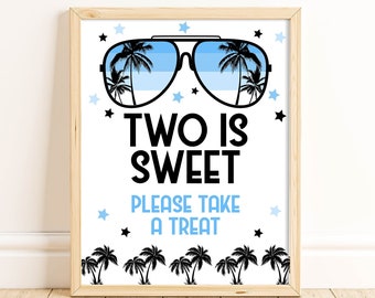 Printable Two Is Sweet Please Take a Treat Sign, Two Cool Birthday Party Decorations, 2nd Birthday Treat Table Sign, Sunglasses Party, BLOC