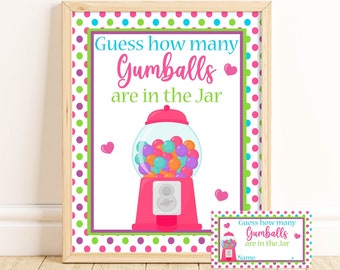 Gumball Guess How Many Sign Candy Birthday Party Decorations Gumball Party Girls Birthday Party Printable Sign and Card Instant GUBP