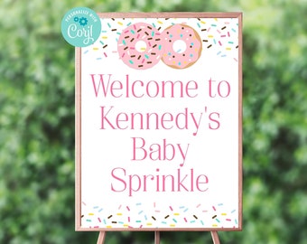 Donut Baby Shower Welcome Sign Template, Twin Girls Baby Shower, Baby Sprinkle, Donut Birthday Party, Printable, Corjl, Editable, PDSB