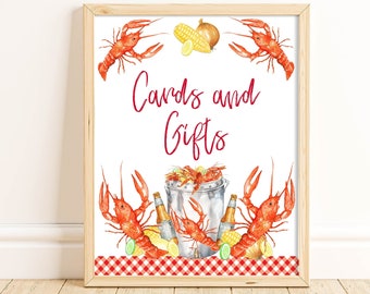 Printable Crawfish Card and Gifts Sign, Gift Table Sign, Crawfish Boil Decorations, Seafood Party, Craw Fish Boil, Instant Download, CFBP