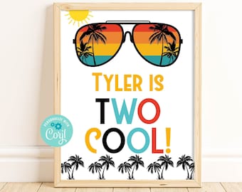 Editable Two Cool Sign, 2nd Birthday, Second Birthday Party, Printable Sign, Corjl, Instant Download, Sunglasses, Boy Birthday, TWOC