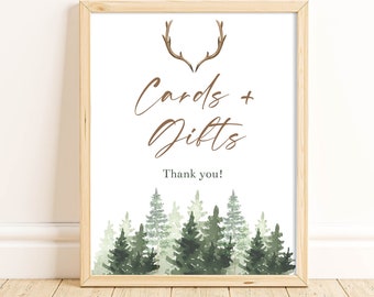 Forest Antlers Cards and Gifts Sign Rustic Baby Shower Baby Shower Decorations Rustic Baby Shower Antler Gifts Table Printable Instant FARB