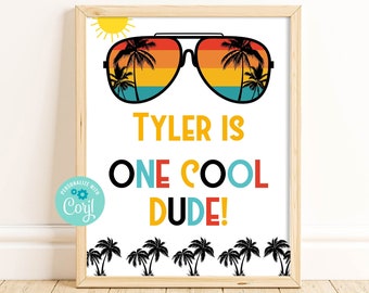 Editable One Cool Dude Sign, 1st Birthday, First Birthday Party, Printable Sign, Corjl, Instant Download, Sunglasses, Boy Birthday, ONEC