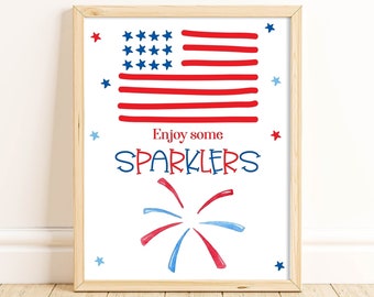Printable Sparklers Sign, 4th of July Party, July 4th Decorations, Printable Sign, Sparkler Favors Sign, Red White and Blue, Instant, JUFO