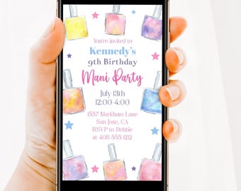 Mani Party Digital Invitation, Mani Pedi Electronic Evite, Girls Manicure Birthday Mobile Invite, Text Email, Nail Salon Party, Corjl MPNP