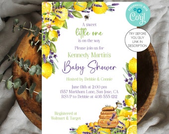 Lemon and Lavender Baby Shower Invitation Template Lavender and Honey Baby Shower Invite Lemon Baby Shower Corjl Editable Printable LLHB