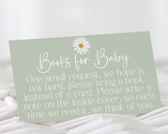 Daisy Books for Baby Card, Daisy Baby Shower, Retro Baby Shower, Daisy Baby Shower Game, Green Baby Shower, Bohemian Baby Shower, GRDA