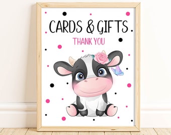 Cow Cards and Gifts Sign, Cow Baby Shower, Farm Birthday Party Decorations, Gift Table Sign, Barnyard Party, Printable, Instant, HCHM