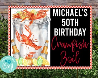 Crawfish Boil Yard Sign Template, 24x18, Crawfish Boil Decorations, Seafood Dinner, Corjl, Instant Download, Crawfish Birthday, CFBP