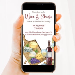 Wine and Cheese Digital Invitation Text or Email Wine Party Evite Edit Text With Corjl Bachelorette Wine Electronic Invitation Corjl WCGT image 1