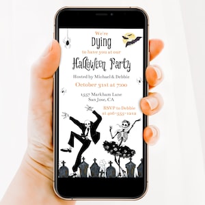 Editable Skeleton Halloween Party Invitation Template, Electronic Halloween Evite, Costume Halloween Party, Gothic Halloween Party, Corjl