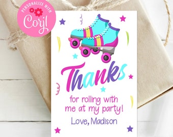 Editable Rollerskate Favor Tag, Skating Party, Printable Favor Tag, Thank You Tag, Corjl, Digital Download, Skating Birthday, Instant, RSBP