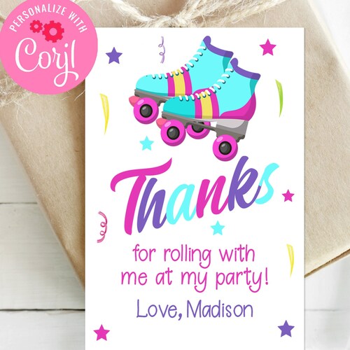 Editable Roller Skating Favor Tag Roller Skate Birthday Thank - Etsy