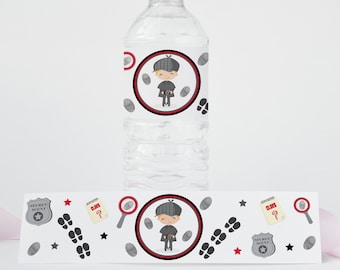 Detective Birthday Water Bottle Wrappers, Secret Agent Birthday, Printable Boys Spy Birthday Party Decorations, Instant Download, DSHB