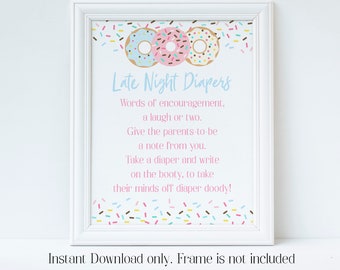 Late Night Diapers, Donut Sprinkle Baby Shower, Baby Sprinkle, Late Night Nappies, Baby Shower Sign, Diaper Thoughts, Diaper Game, DSBS