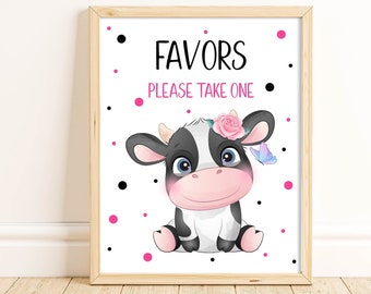 Cow Favors Sign, Farm Birthday Party Decorations, Cow Baby Shower, Favor Table Sign, Barnyard Party, Printable, Instant Download, HCHM