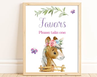 Favors Sign, Table Sign, Horse Birthday Party, Pony Party, Cowgirl Party, Horse Party Decorations, Printable Sign, Instant Download, SUBP