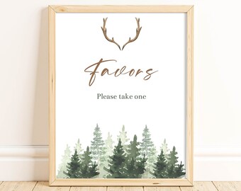 Forest Baby Shower Favors Sign Antlers Baby Shower Decorations Rustic Baby Shower Forest Favor Table Sign Printable Instant Download FARB