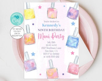 Mani Party Invitation Manicure Party Tween Birthday Teenager Party Nail Party Girls Birthday Party Corjl Printable Spa Party Editable MPNP