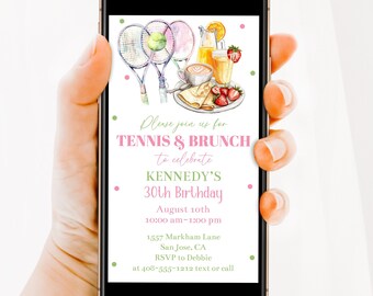 Editable Tennis and Brunch Digital Invitation, Tennis and Breakfast Party Evite, Text or Email, Tennis Birthday Invite, Tennis Invite, Corjl