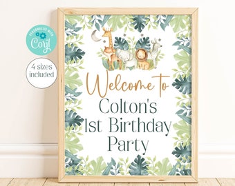 Safari Welcome Sign Template, 1st Birthday Wild One Party Decorations, Jungle Door Sign, First Birthday Party, Boys Birthday, Corjl, WION