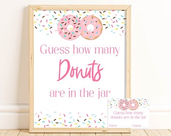 Guess How Many Donuts Are In The Jar, Donut Baby Shower, Baby Shower Sprinkle, Twin Girls Baby Shower, Girl Baby Shower, Printable, PDSB