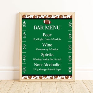 Editable Football Bar Menu Sign Template, Football Game, Printable Football Party Decorations, Drink Menu, Tailgate Party, Corjl, FTGR