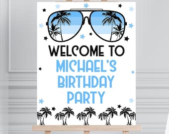 Editable Two Cool Welcome Sign Custom Sign, Printable 2nd Birthday Party Decorations, Boys Sunglasses One Cool Dude 1st Birthday, Corjl BLOC