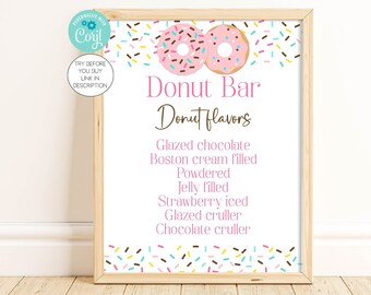 Pink Donut Baby Sprinkle Donut Bar Sign Template Twin Girls Donut Baby Shower Decorations Donut Birthday Party Corjl Printable Editable PDSB