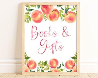 Books and Gifts Sign, Peach Baby Shower, Little Peach, Sweet Peach, Baby Shower Decorations, Gift Table Sign, Baby Shower Sign, SPBS
