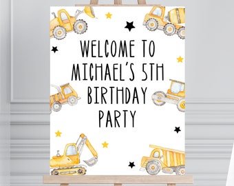 Editable Construction Birthday Party Welcome Sign Template | Dump Truck Construction Party | Printable Sign | Boys Birthday | Corjl BUCS