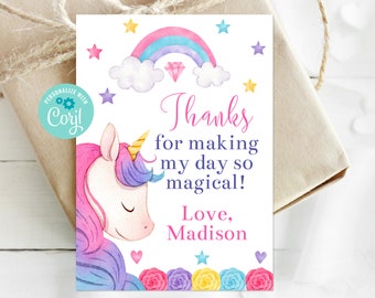 Editable Unicorn Favor Tag, Unicorn Party, Unicorn Birthday, Unicorn Party Decorations, Printable Tags, Instant Download, Corjl, UNHB