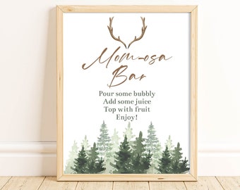 Forest Baby Shower Momosa Bar Sign Antlers Baby Shower Decorations Rustic Baby Shower Forest Champagne Sign Printable Instant Download FARB