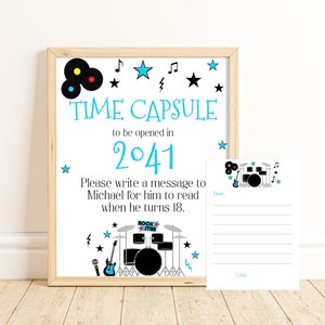 Afdrukbare Rockin One Time Capsule Sign & kaart bewerkbare 8 x 10 teken 1e verjaardag Party Decor verjaardag aandenken muziek eerste verjaardag Corjl ROBL