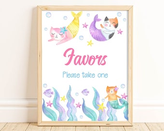 Favor Sign, Mermaid Cat Birthday, MerCat Birthday Party, Favor Table Sign, Purrmaid, Mermaid Party, Cat Party, Mermaid Birthday, MCBP