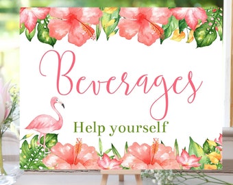 Printable Beverage Sign, Flamingo Birthday Party, Flamingo Decorations, 30th Birthday, 40th Birthday, Luau Decorations, Drinks Sign, TFBP