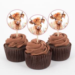 Cow Cupcake Toppers, Printable Girls Cow Have You Herd The Moos Party Decorations, Highland Cow Birthday Party Decor, Instant Download, HCHC