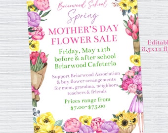 Editable Flower Sale Flyer Template, Printable Flower Fundraiser Sign, Mother's Day Flower Sale, School Fundraiser, Church Fundraiser, Corjl