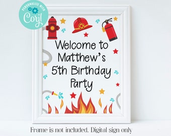 Editable Fire Welcome Sign, Fire Birthday Party, Fire Truck Party, Printable Sign, Firetruck, Corjl, Instant Download, Boys Birthday, FTBP