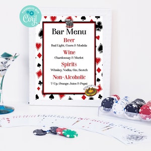 Menù modificabile per feste al casinò, compleanno al casinò, Las Vegas, festa a Las Vegas, serata al casinò, download immediato, cartello da bar stampabile, CAS