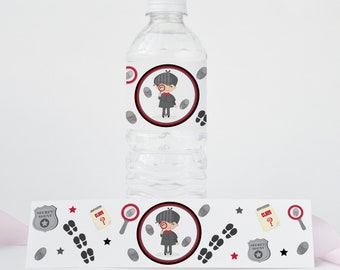 Detective Birthday Party Water Bottle Wrappers, Boys Secret Agent Party, Printable Spy Birthday Party Decorations, Instant Download, DSHB