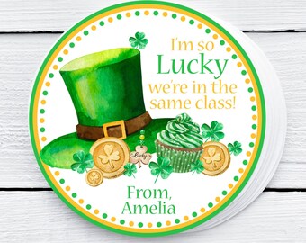 St Patrick's Day I'm So Lucky We're In The Same Class Gift Tags For School Class Gifts, Classroom St Patty's Day Gift Tags, Shamrock Tag