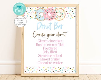 Donut Sprinkle Donut Bar Sign Template Baby Sprinkle Gender Neutral Baby Shower Decorations Donut Birthday Donut Party Corjl Editable PDSB