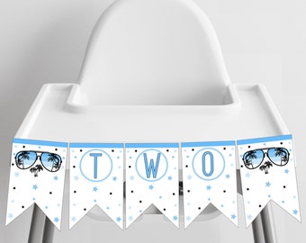 Printable Two Cool High Chair Banner, 2nd Birthday Party Decorations, Boys Second Birthday Party, Sunglasses Party, Instant Download, BLOC