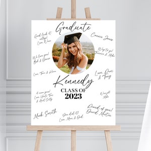Plantilla editable para libro de firmas de graduación, tablero imprimible para autógrafos, fiesta de graduación, promoción de 2024, Corjl
