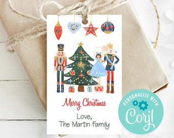 Editable Nutcracker Christmas Tag, Corjl, Printable Tags, Personalized Tag, Christmas Gift Tag, Holiday Tag, Present Tags, Digital, RNUT