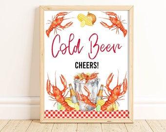 Printable Crawfish Cold Beer Sign, Drinks Sign, Crawfish Boil Decorations, Seafood Party, Crawfish Dinner Table Sign, Digital Download, CFBP