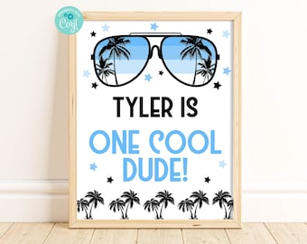 Editable One Cool Dude Sign, 1st Birthday, First Birthday Party, Printable Sign, Corjl, Instant Download, Sunglasses, Boy Birthday, BLOC